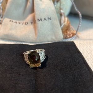 •DAVID YURMAN• Authentic Sterling Silver Tides Ring sz 7 Smoky Quartz & Diamonds